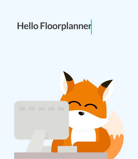 Illustration of Floxie mascot using a computer for the Floorplanner contact form