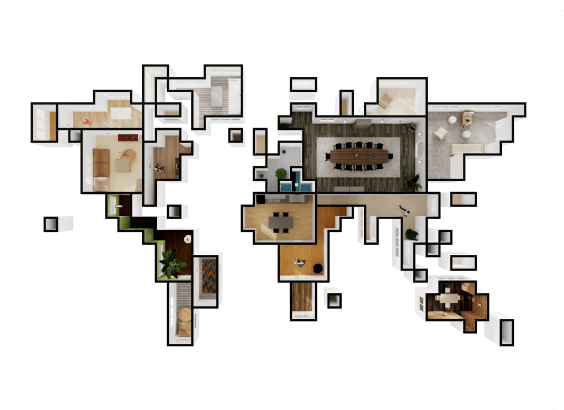 World map visualization made with rooms designed in Floorplanner